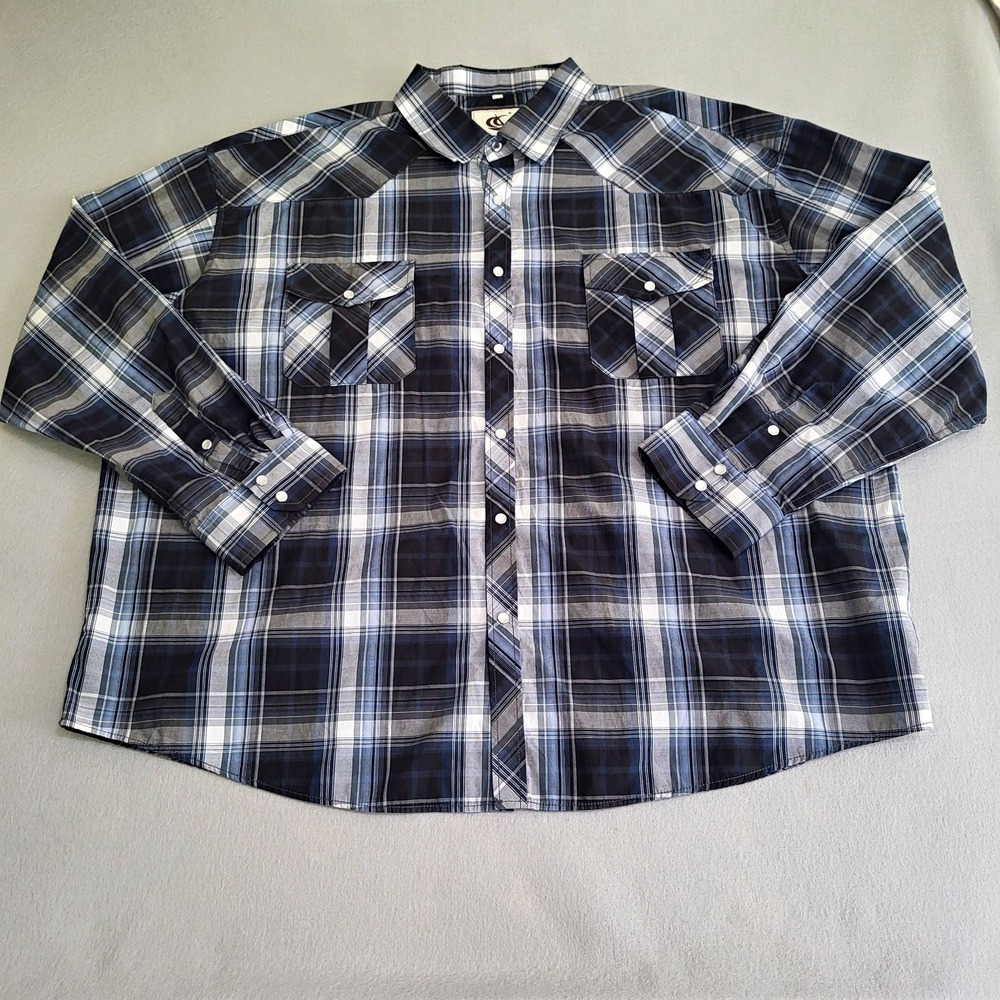 Coevals Club Long Roll Tab Sleeve Pearl Snap Checked Western Shirt Men's 4XL